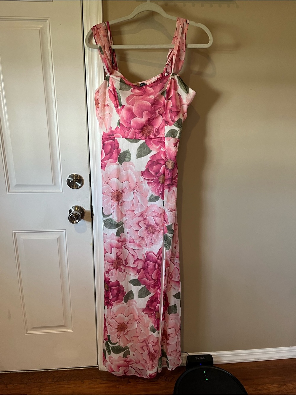 Floral Pink Maxi Slip Dress with Adjustable Straps